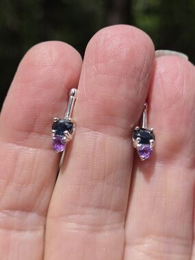 Sapphire & Amethyst Sterling Drop Post Earrings